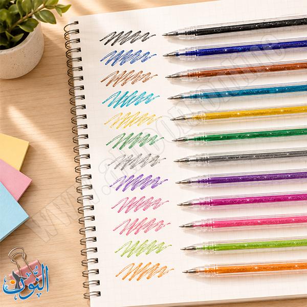 طقم 12 قلم حبر لزج و لامع GLITTER PEN